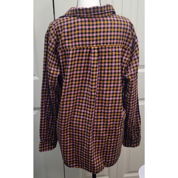 Old Navy Patterned Flannel Classic Shirt Women's Sz XL in Pink/Black/Orange Chec - Picture 4 of 6